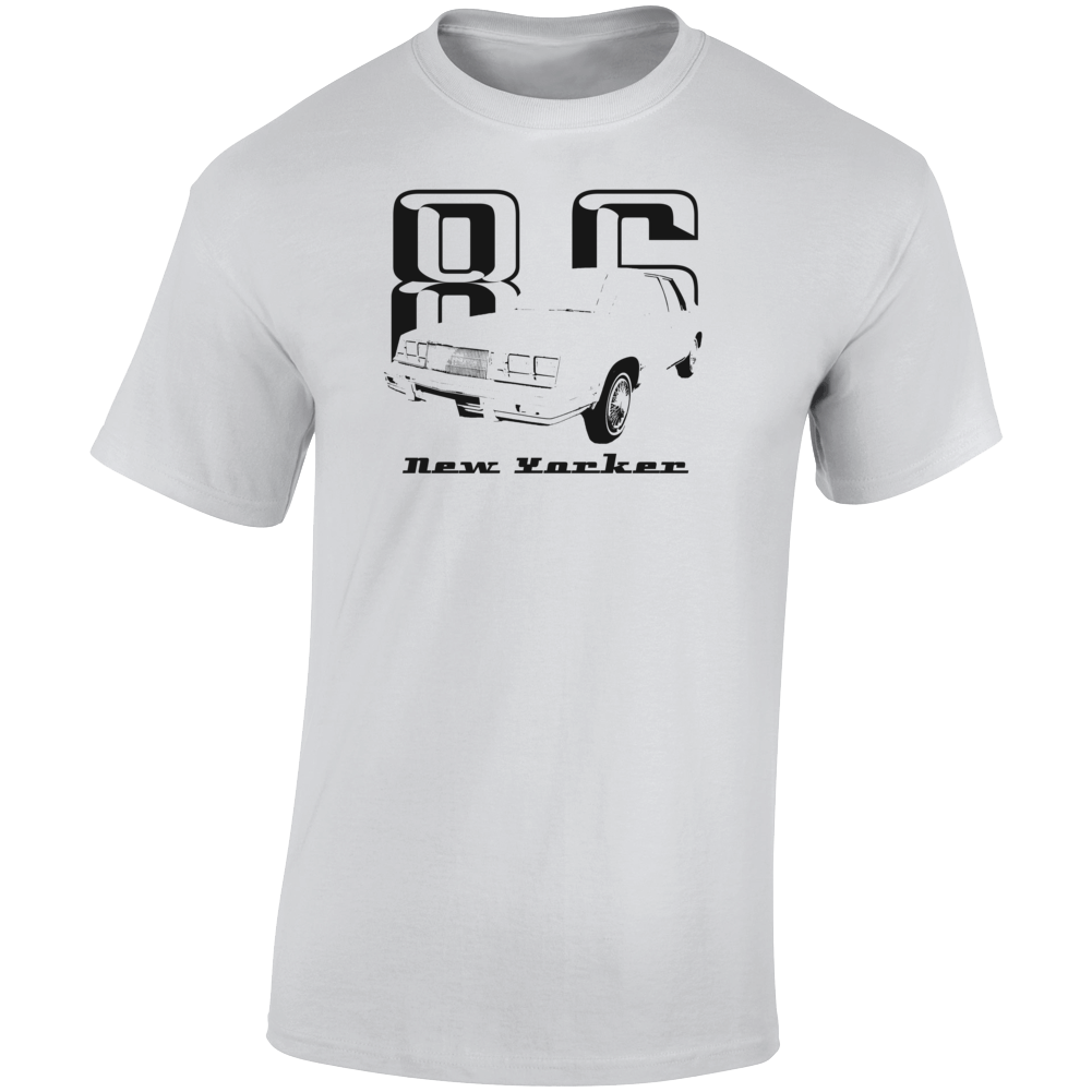 1986 New Yorker Three Quarter Angle View With Year And Model Name Light Color T Shirt