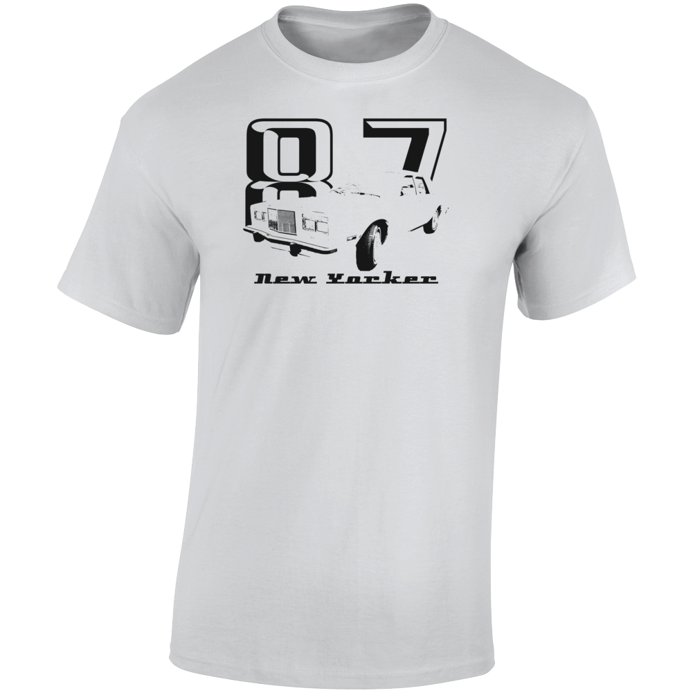 1987 New Yorker Three Quarter Angle View With Year And Model Name Light Color T Shirt